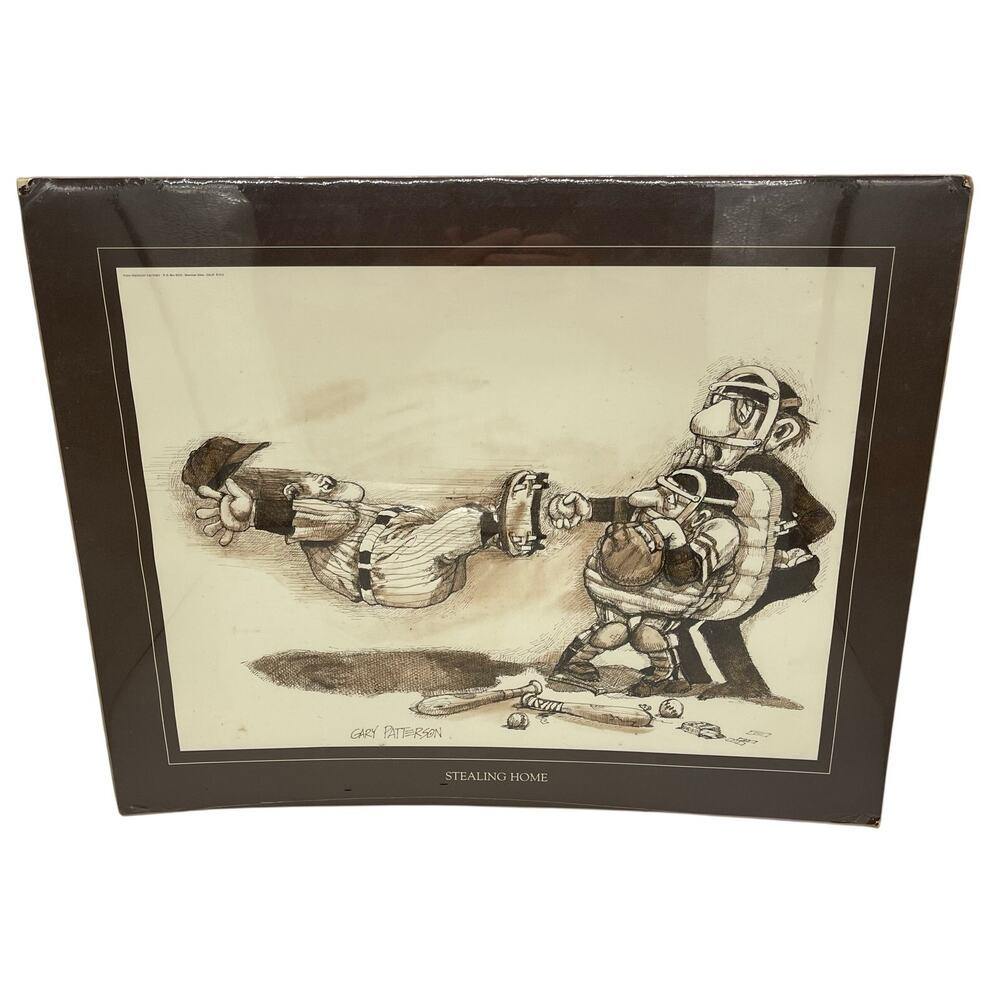 Vintage 1976 Gary Patterson Stealing Home Baseball Print 20"x16"